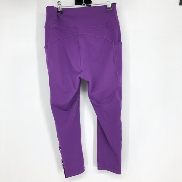 POP Fit Lily Criss-Cross Mesh Detail Pocketed Leggings in Purple ~S - Picture 4 of 10